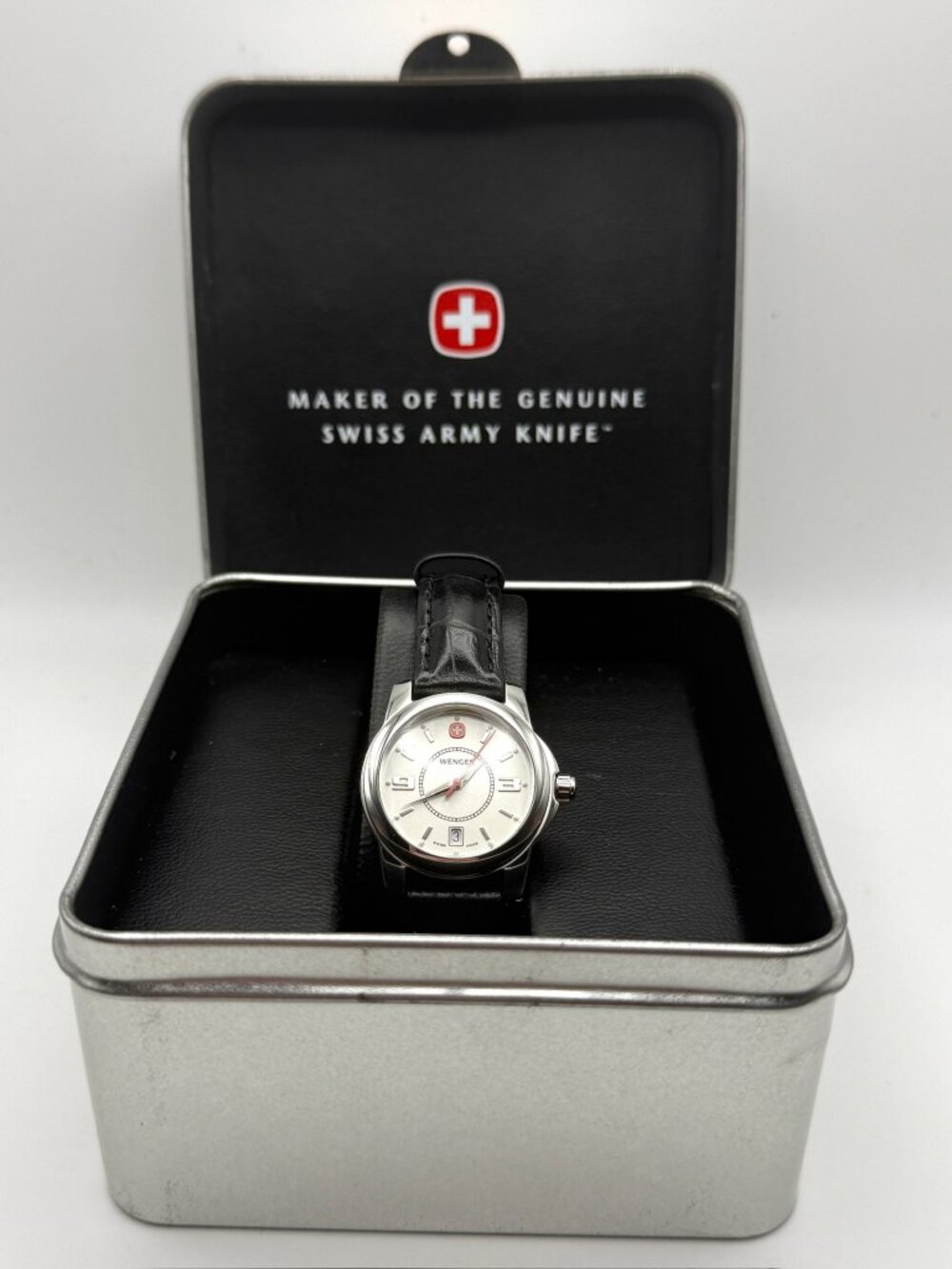 Vintage 90’s Wenger Ladies Watch IOB Alpine Silver Black  Working